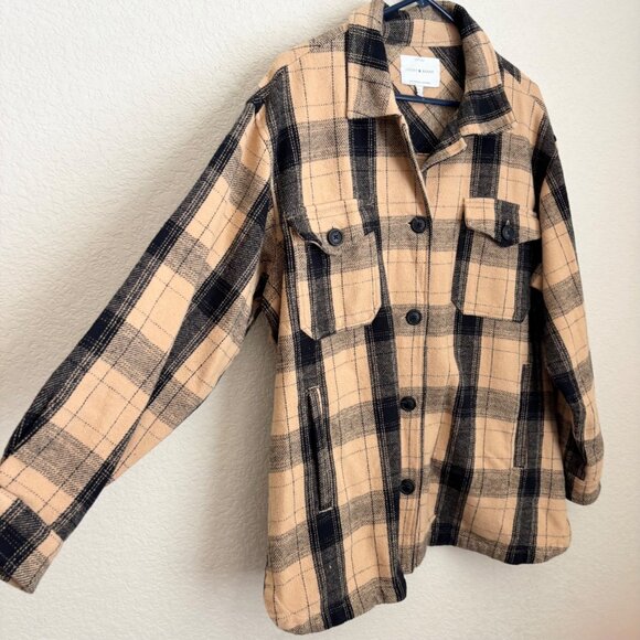 Lucky Brand Womens Orange & Black Plaid Button-Up Shirt Jacket Large Outdoor - Picture 4 of 8